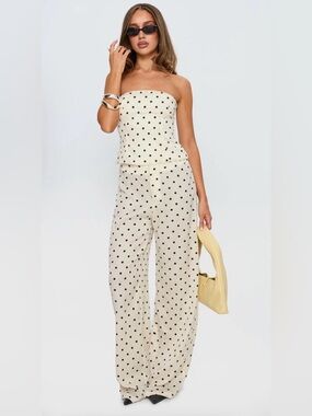 Princess Polly Strapless Cream Polka Dot Wide-Leg Jumpsuit size 10